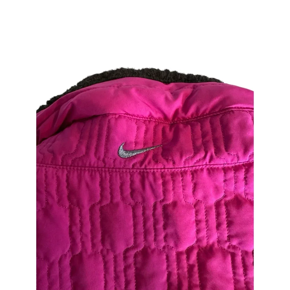Nike Vest Women's Small (4-6) Pink Sleeveless High Collar‎ Faux Fur Zip Button